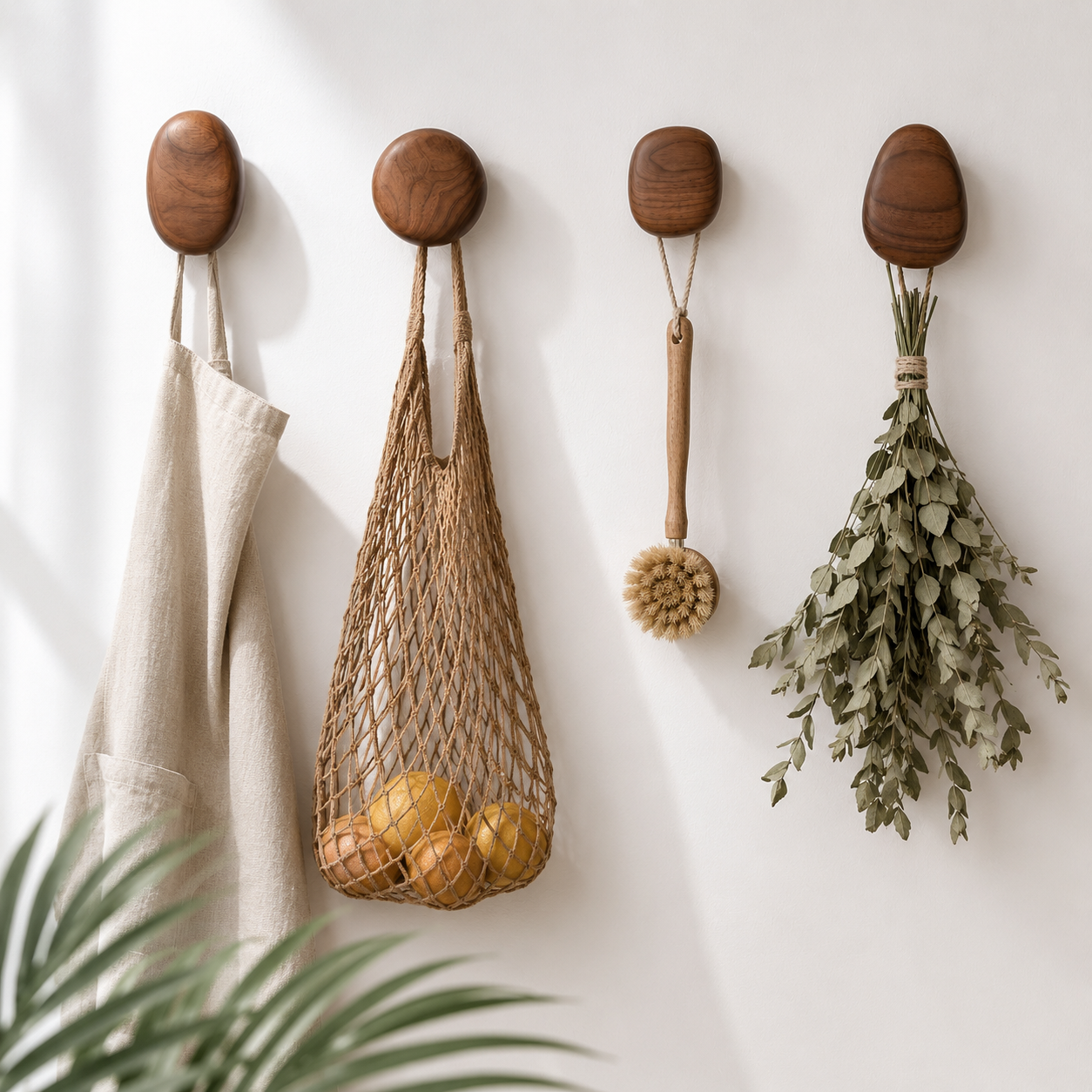 Pebble-Shaped Wooden Wall Hook Set