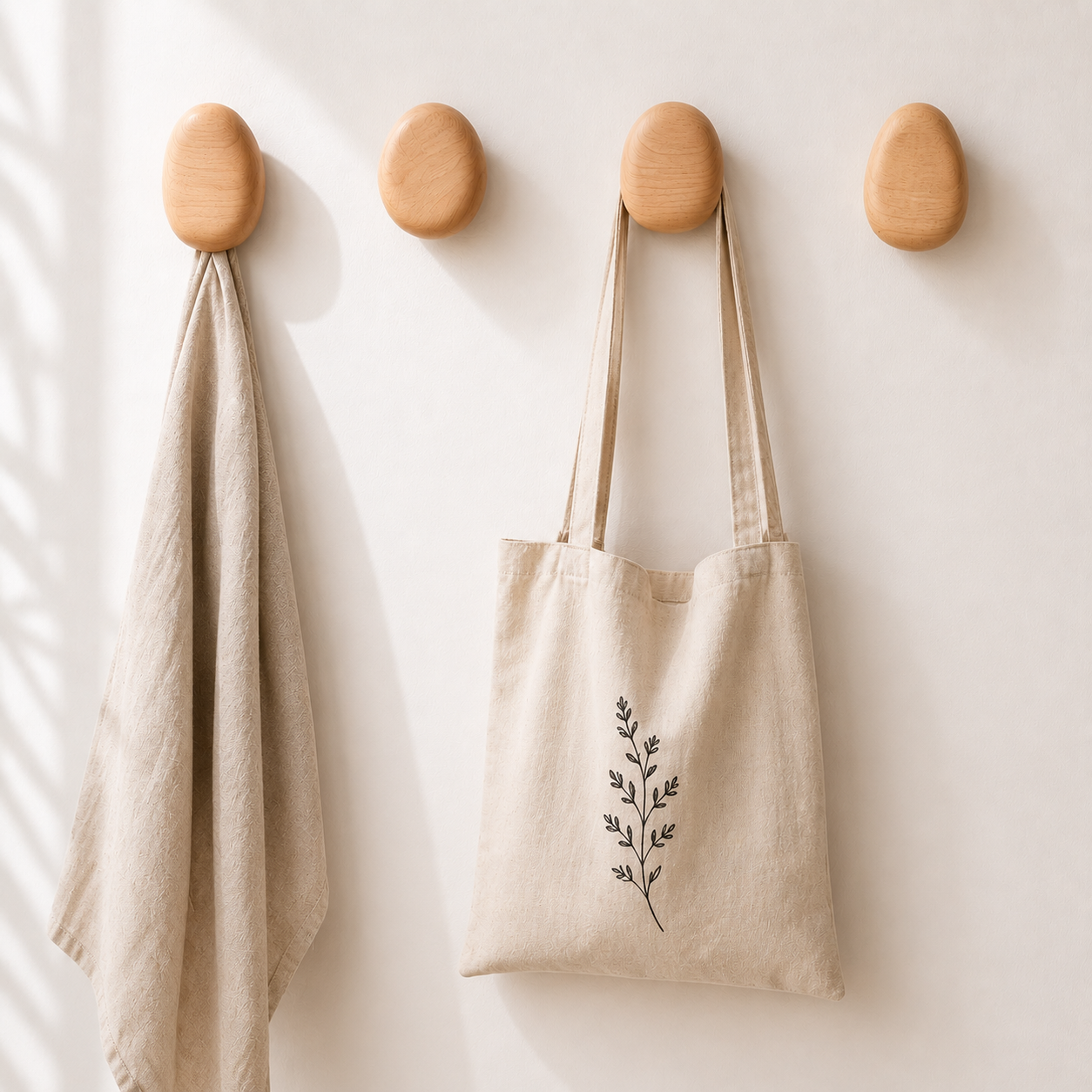 Pebble-Shaped Wooden Wall Hook Set