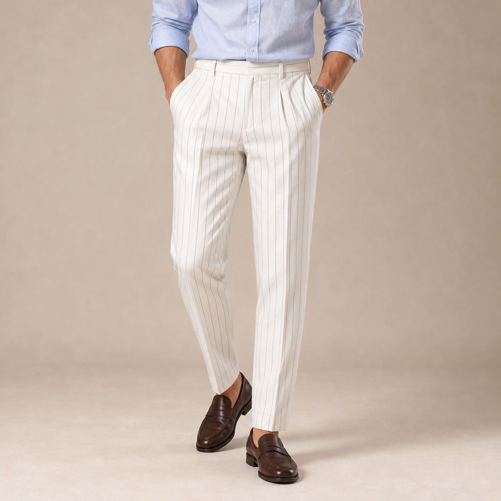 Massimo Pleated Pinstripe Trousers