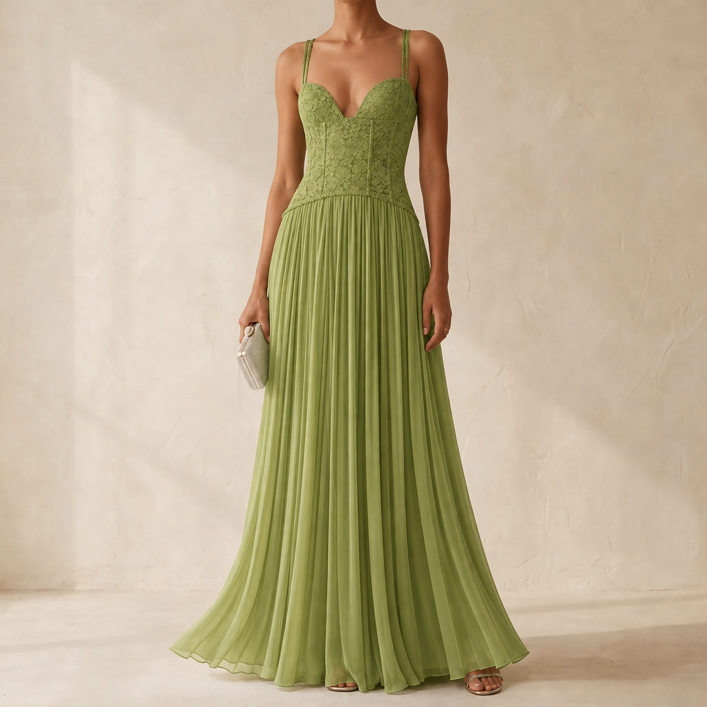 Evelina Pleated Halter Maxi Dress