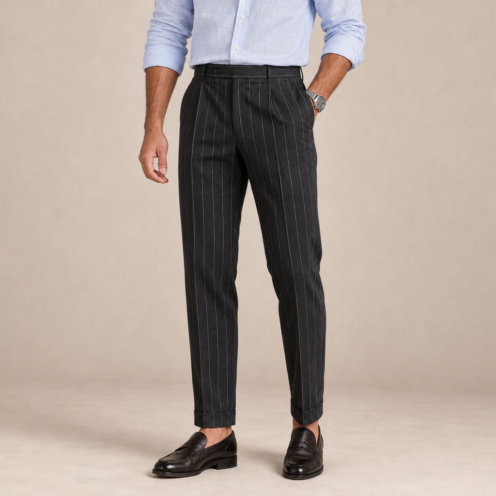 Massimo Pleated Pinstripe Trousers