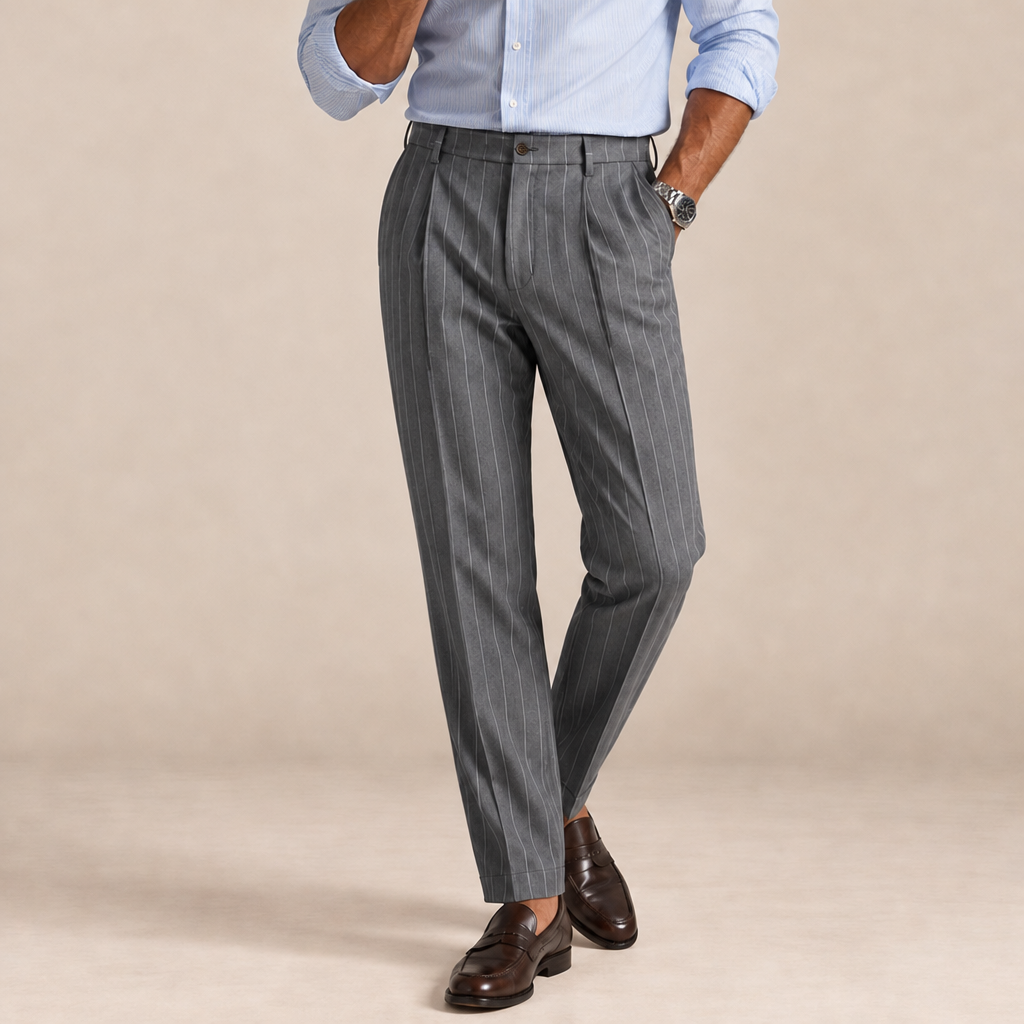 Massimo Pleated Pinstripe Trousers