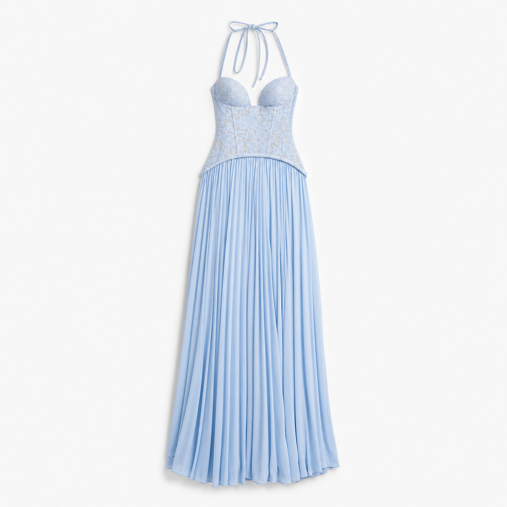 Evelina Pleated Halter Maxi Dress
